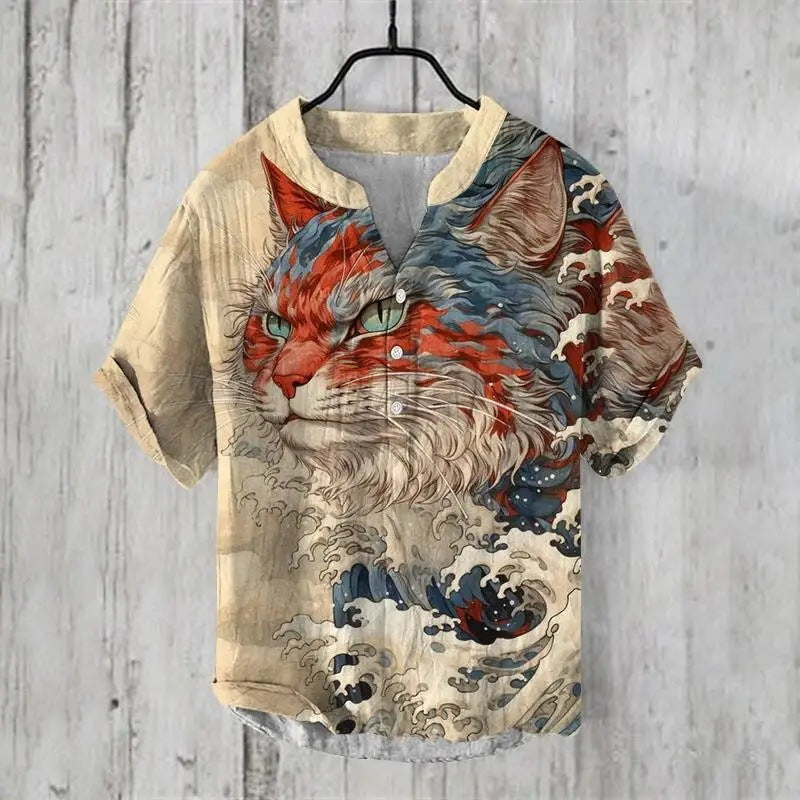 Summer Beach Casual Men's Clothing Short Sleeve V-neck ZC174 GlamzKart