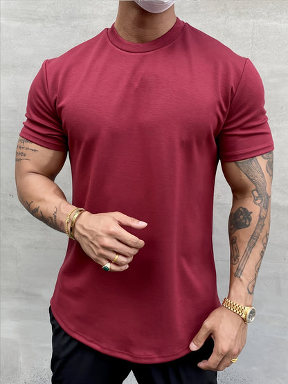 Men's Simple All-match Pure Cotton Solid Color Short Sleeve Wine Red GlamzKart