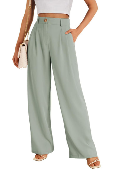 Women's Pocket High Waist Straight All-matching Casual Zipper Olive GlamzKart