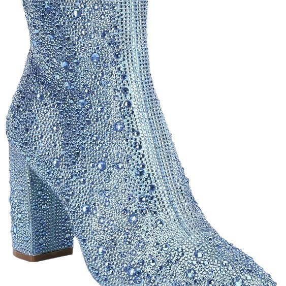 Rhinestone Pointed Toe Fashion Ankle Boots GlamzKart