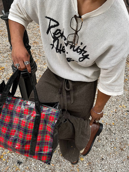 Crew Neck Mesh Lettering Short-sleeved Top GlamzKart
