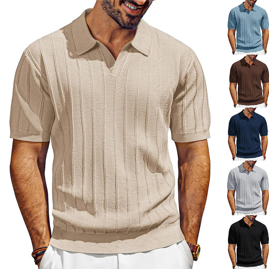 Men's Breathable V-neck Hollow Lapel Knitwear GlamzKart