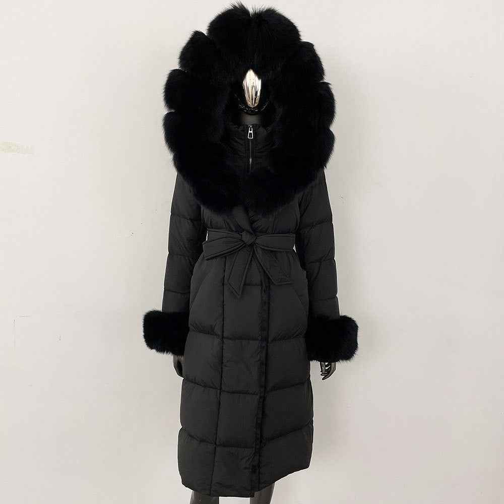 Thickened Long Section White Goose Down Slim Fit Women's Coat