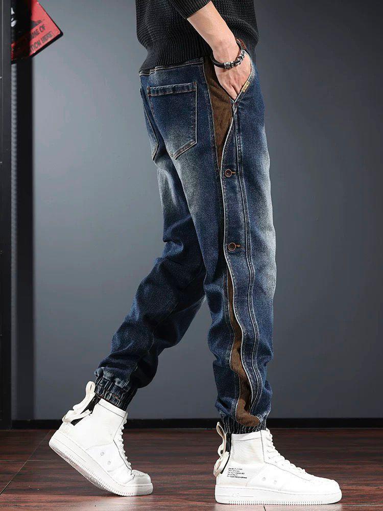 American-style Heavy New Patchwork Overalls Men Dark Blue GlamzKart