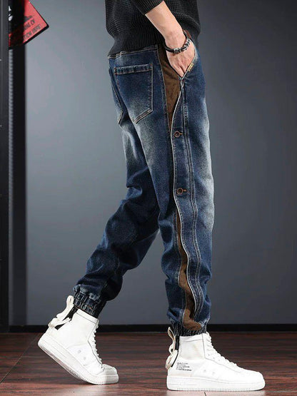American-style Heavy New Patchwork Overalls Men Dark Blue GlamzKart