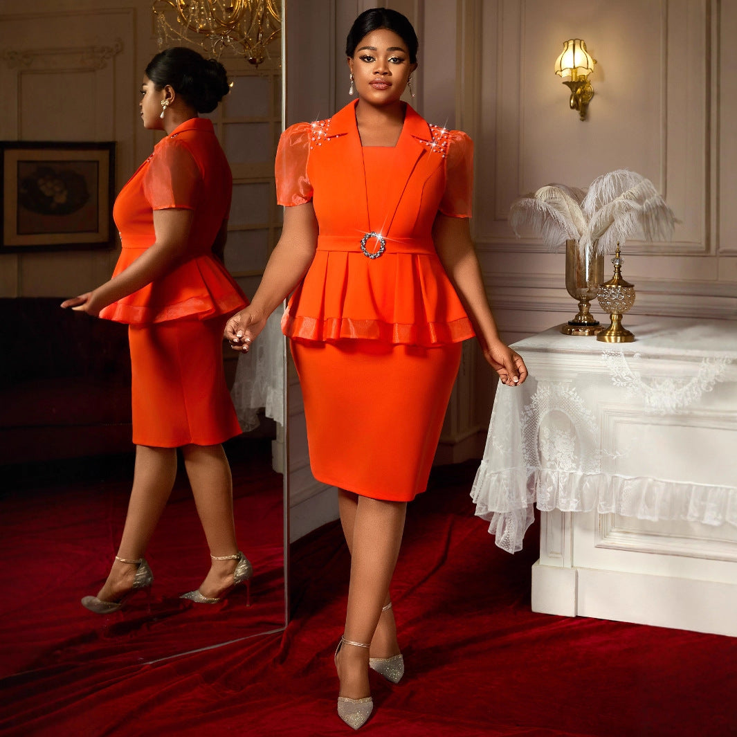 Ruffled Slimming Elegant Lapel Design Waist-tight Dress GlamzKart