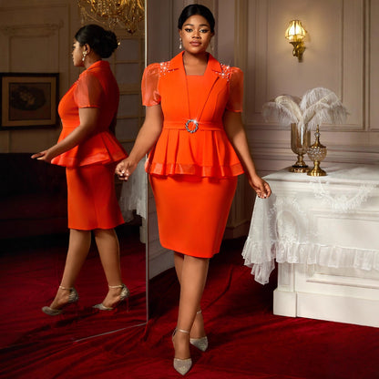 Ruffled Slimming Elegant Lapel Design Waist-tight Dress GlamzKart