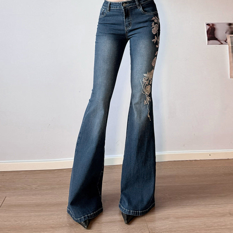 Women's Rose Embroidered Flared Jeans GlamzKart