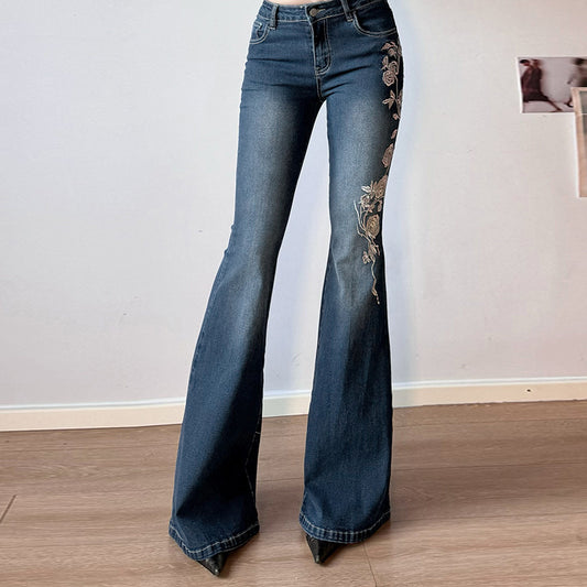 Women's Rose Embroidered Flared Jeans GlamzKart
