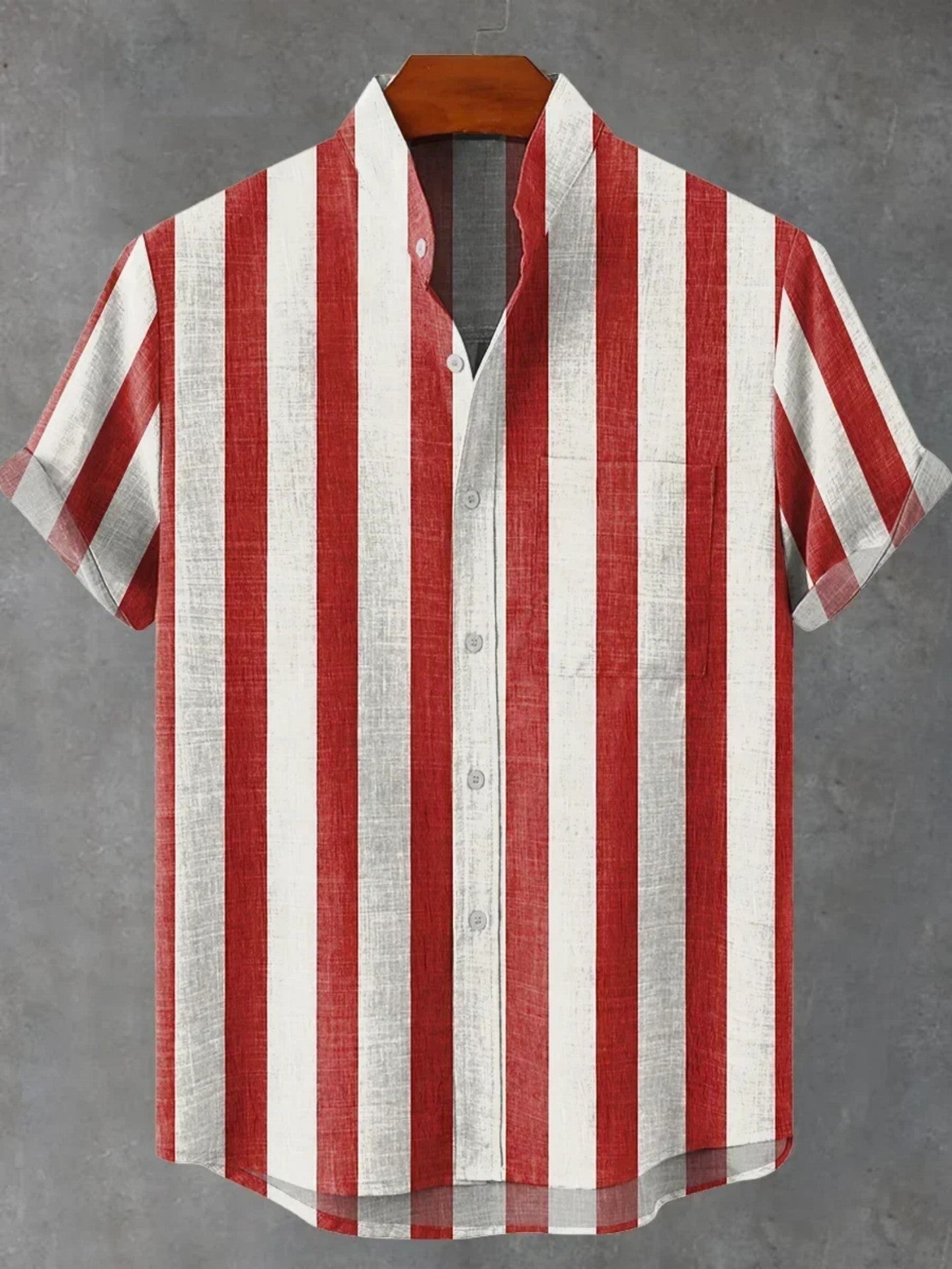 Men's Stand Collar Contrast Color Striped Casual Cool Versatile Short Sleeve ZM80407003 GlamzKart
