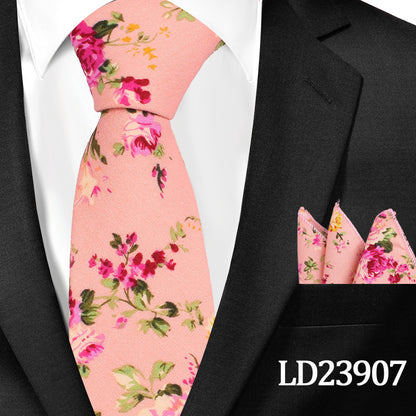 Casual Cotton Floral Print 6cm Casual Tie Pocket Square Suit LD23907 GlamzKart