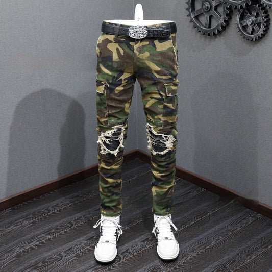 Fashion Camouflage Men's Jeans Broken Holes Pants GlamzKart