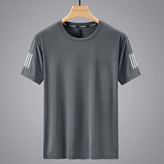 Summer Solid Color Round Neck Top Clothing Speed Sporty Simplicity Ice T-shirt Men GlamzKart