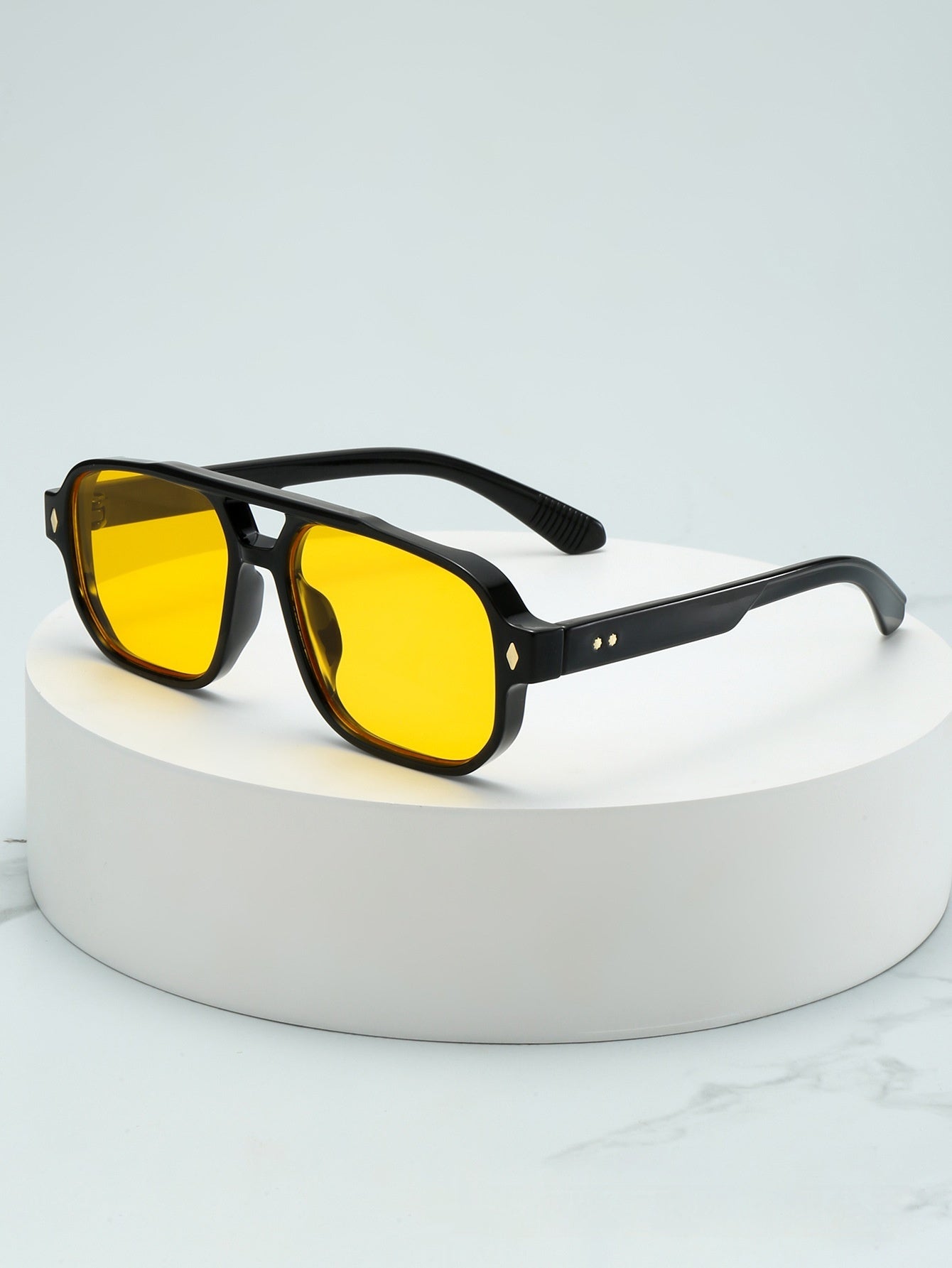Outdoor Personalized Square Sports Sunglasses Black Frame Yellow Film GlamzKart