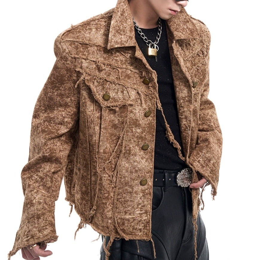 Desert Waste Soil Wind Rough Edge Damage Denim Coat GlamzKart