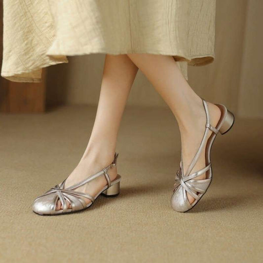 Retro New Chinese Style Round Head Chunky Heel Sandals GlamzKart