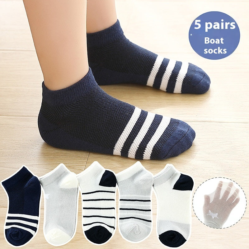 Children's Solid Color Short Socks LR505 Classic Strip GlamzKart