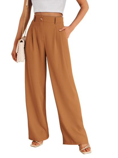 Women's Pocket High Waist Straight All-matching Casual Zipper Amber GlamzKart