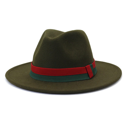 Big Brim British Style Woolen Jazz Top Hat Army Green 58cm GlamzKart