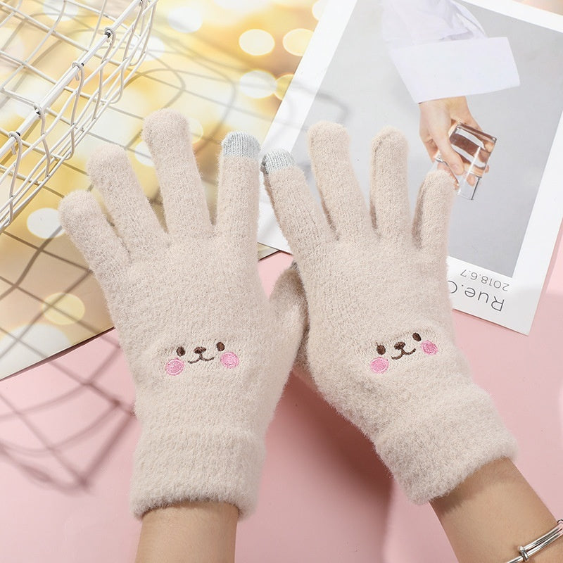 Warm And Cute Female Fleece-lined Thickened Cycling Five Finger Touch Screen GlamzKart
