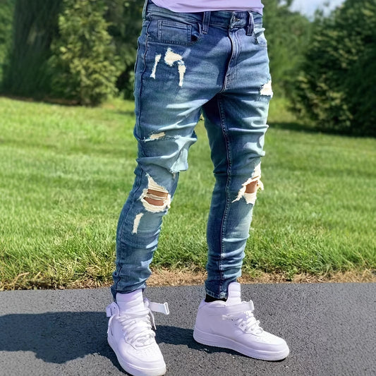 Men's Ripped Fashion Personality Street Trend Style Jeans GlamzKart