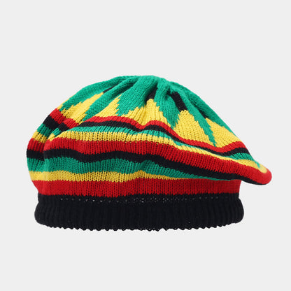 Jamaica Wig Woven Hat Women's Retro Yellow And Green Stitching Beret Light Pattern 3 Colors M GlamzKart