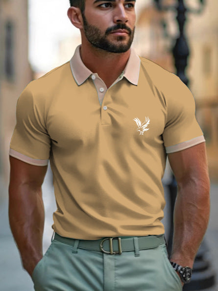 Casual Style Commuter's All-matching Digital Printing Lapel Men's Polo Shirt Khaki GlamzKart