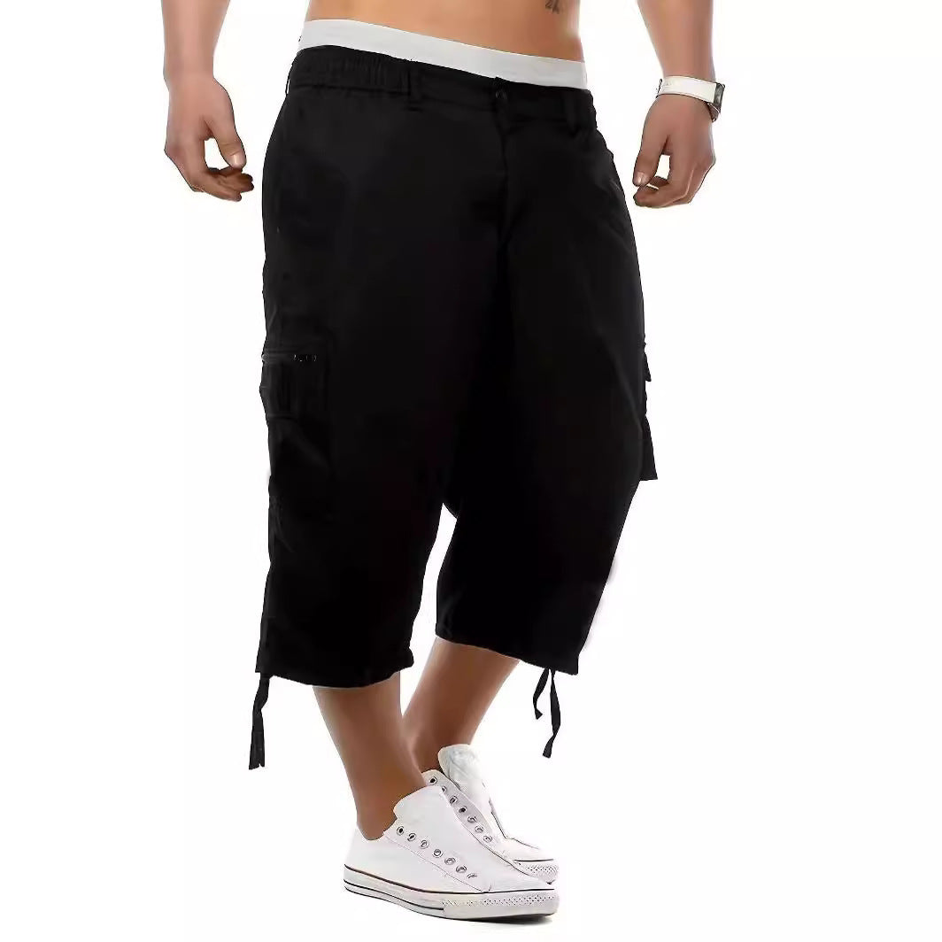 Men's Casual Multi-pocket Workwear Shorts Loose Outdoor Casual Pants Black GlamzKart
