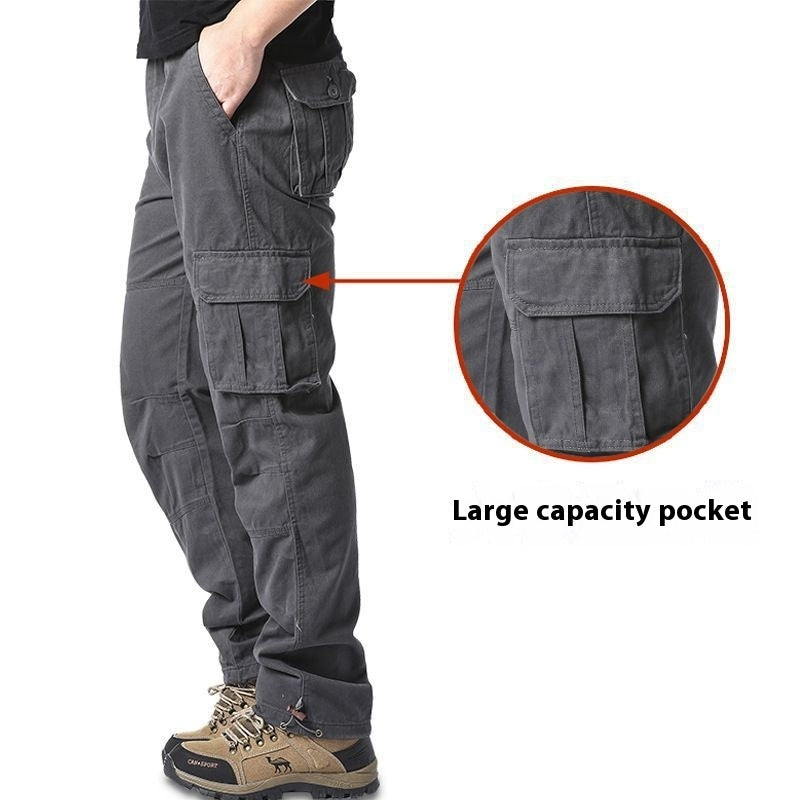 Cotton Tooling Plus Size Trousers Multi-pocket Wear-resistant Gray GlamzKart