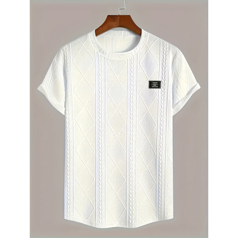 Geometric Embroidery Casual Short Sleeve White GlamzKart
