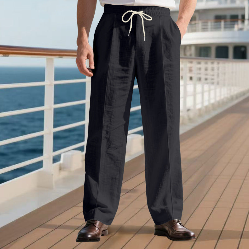 Loose Breathable Linen Leisure Men's Simplicity Trendy Loose Beach Pants Black GlamzKart
