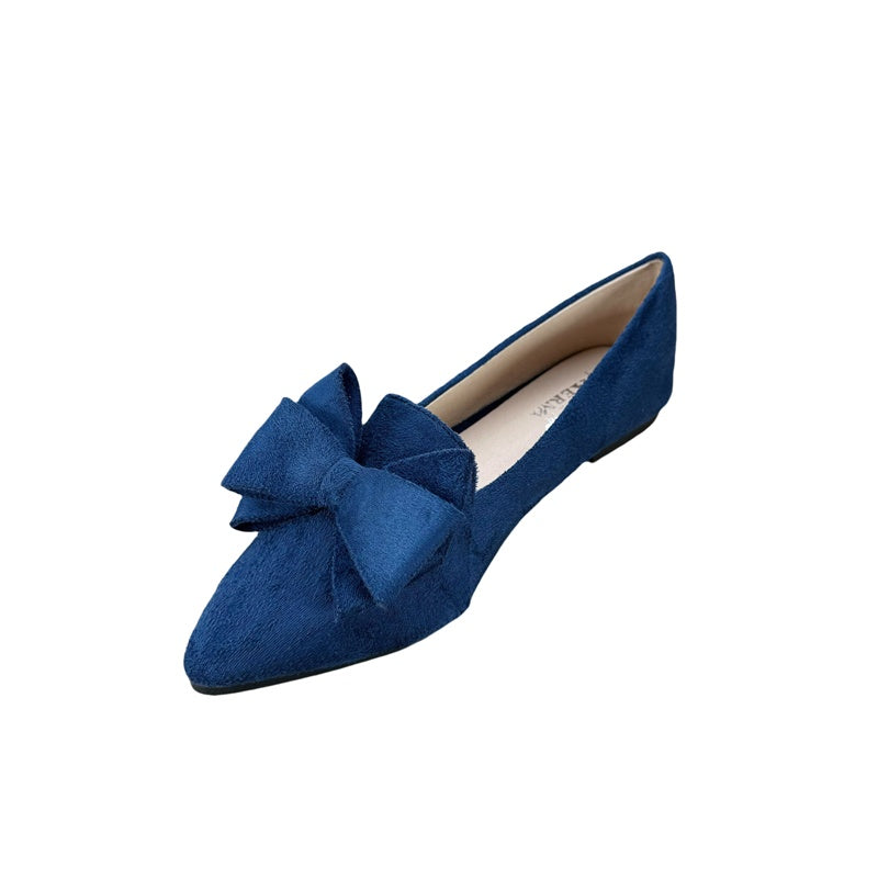 Women's Versatile Solid Color Bow Pointed Flat Shoes GlamzKart