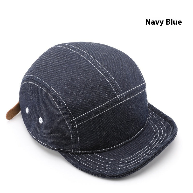 Solid Color Light Board Short Brim Washed Denim Baseball Cap Navy Blue GlamzKart