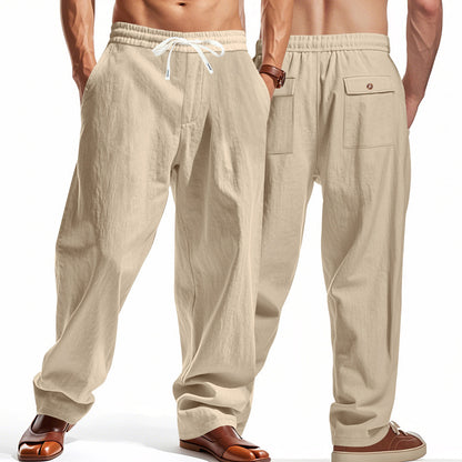 Linen Casual Pants Summer Thin Simple High Street Apricot GlamzKart