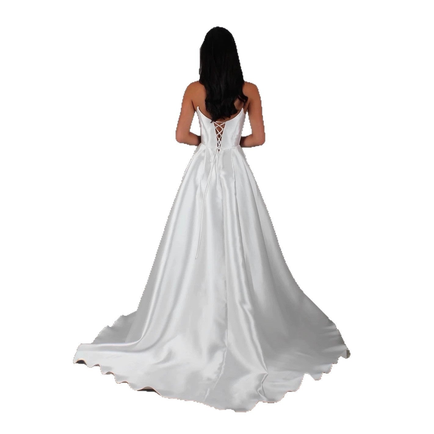 White Satin Slit Pocket Bandage Wedding Dress GlamzKart