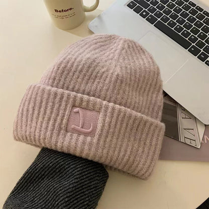 Autumn And Winter Warm-keeping And Cold-proof Ear Protection Beanie Hat Makes Face Look Smaller Knitted Hat Pink Free Size GlamzKart