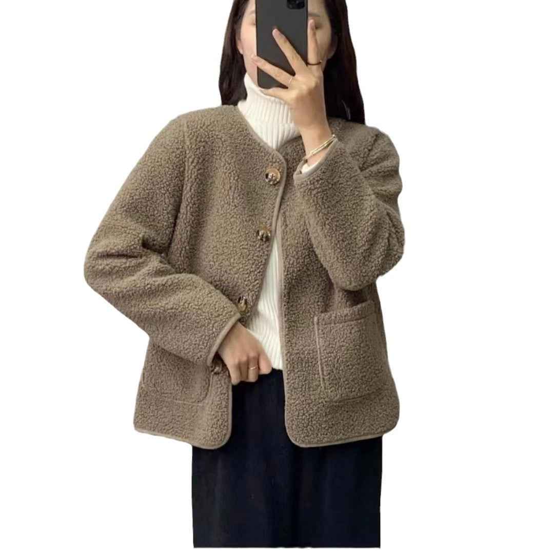 Round Neck Lamb Wool Loose Coat