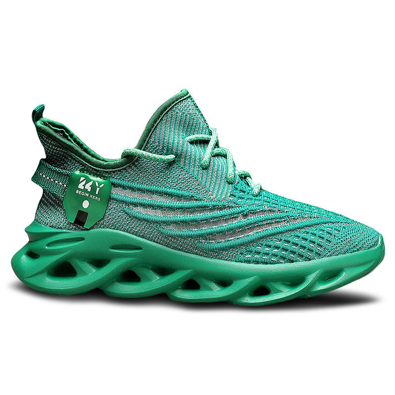Flyknit Breathable Casual Sneaker Men's Mesh Surface Platform Running Shoes Green GlamzKart