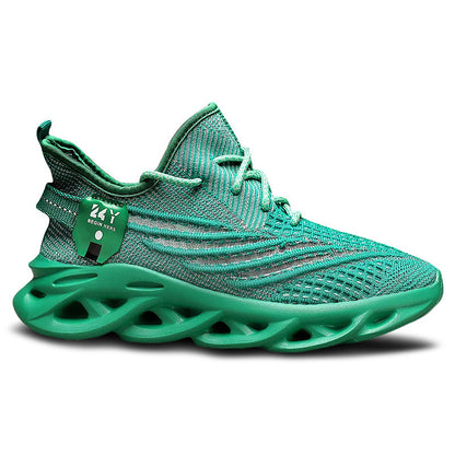 Flyknit Breathable Casual Sneaker Men's Mesh Surface Platform Running Shoes Green GlamzKart