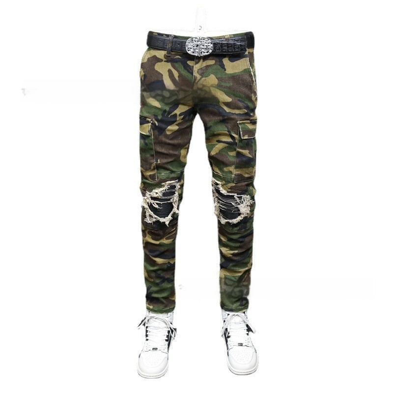 Fashion Camouflage Men's Jeans Broken Holes Pants GlamzKart
