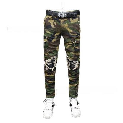Fashion Camouflage Men's Jeans Broken Holes Pants GlamzKart