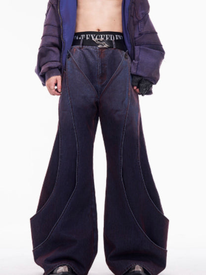Niche Deconstruction Flocking Jeans Men's Autumn And Winter Brushed Gradient GlamzKart