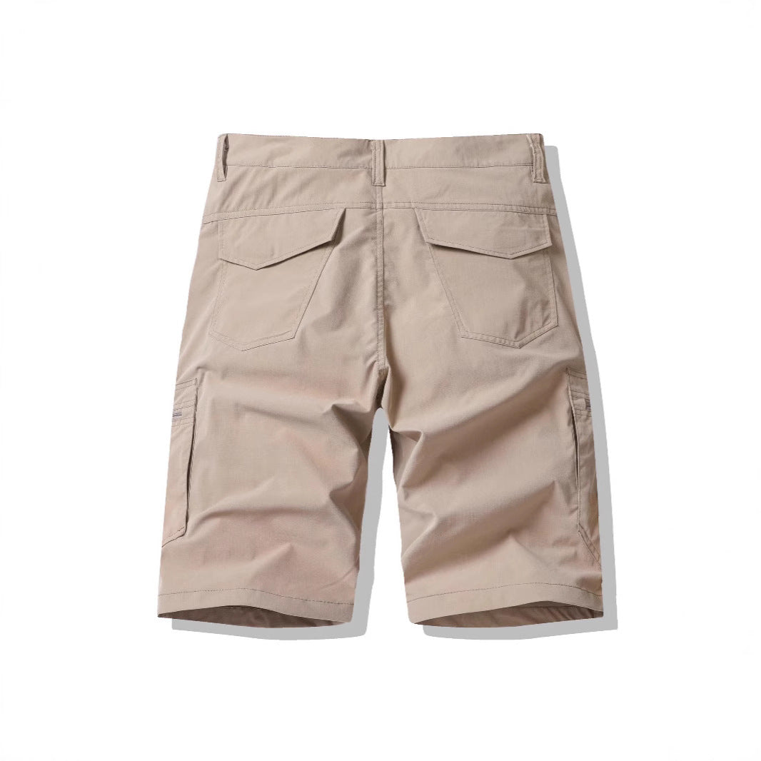 American Workwear Zipper Shorts High Street Fashion Outer Wear Loose Breeches Khaki GlamzKart