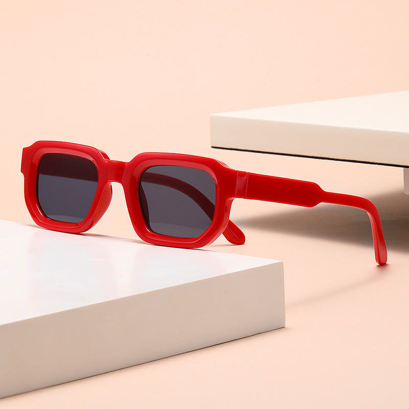 Fashionable Sunglasses Simple Personality Small Frame Square All-match Sunglasses Red Frame Black And Grey Lens GlamzKart