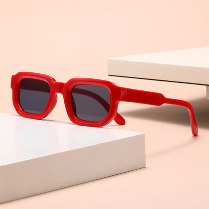 Fashionable Sunglasses Simple Personality Small Frame Square All-match Sunglasses Red Frame Black And Grey Lens GlamzKart