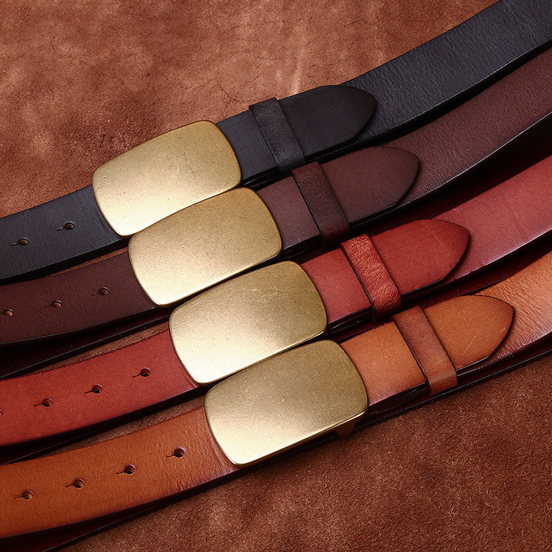 Wide Top Layer Smooth Buckle Retro Frosted Belt GlamzKart