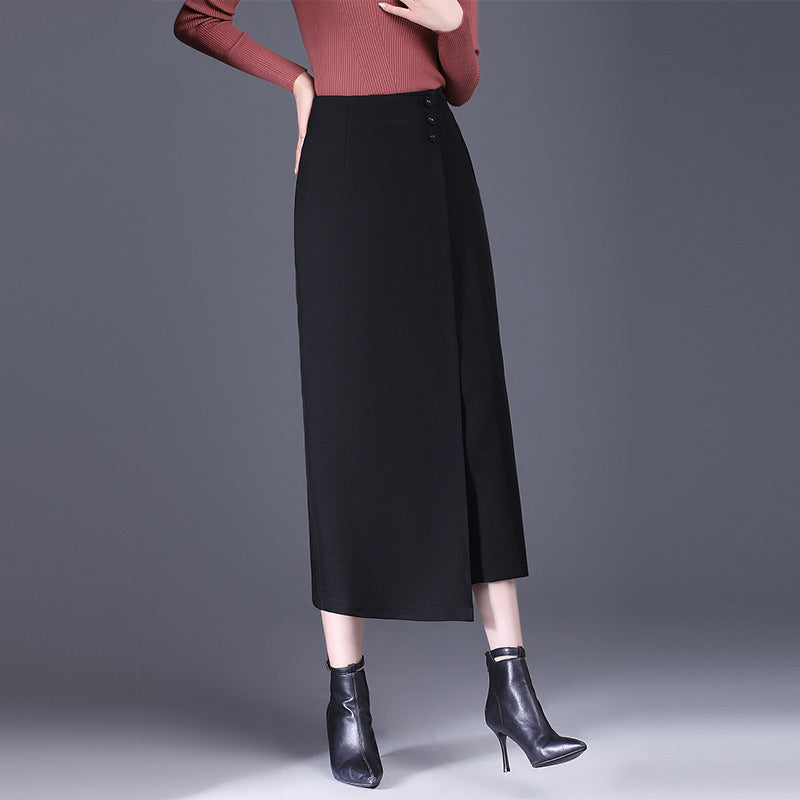 Draping Irregular Straight Women's Split Sheath Skirt GlamzKart