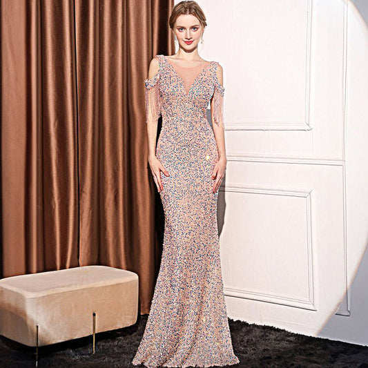 Sequin Long Slim Slimming Fishtail Dress GlamzKart