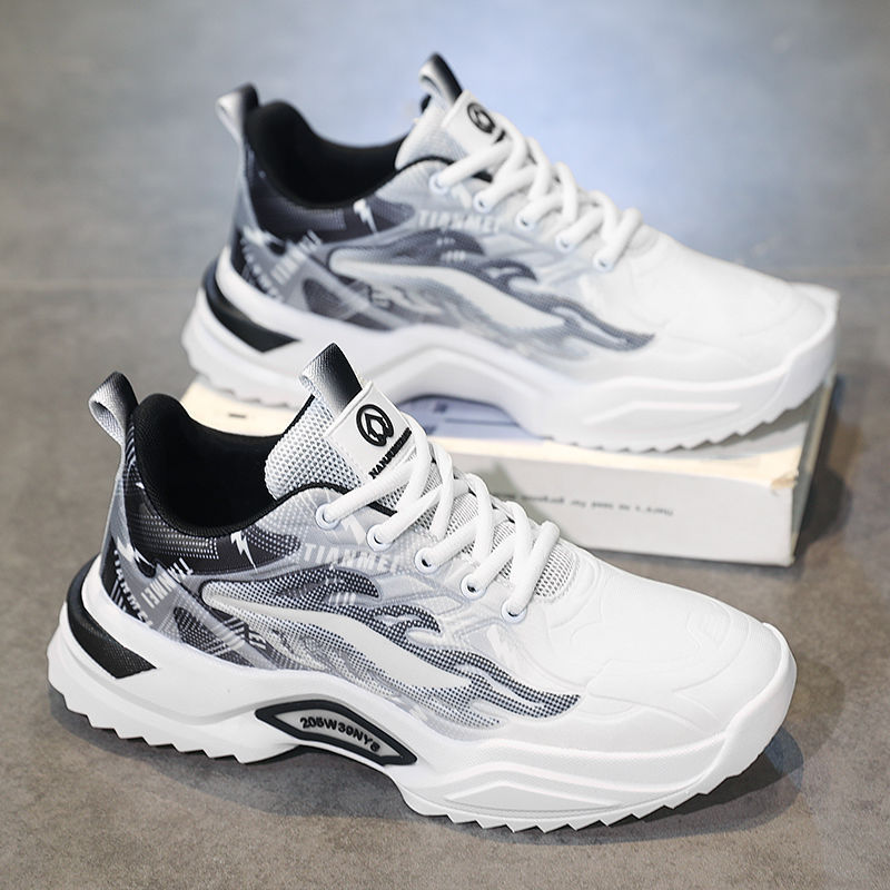 Spring Student Sports Casual Mesh Clunky Versatile Trendy Shoes Breathable Shoes Men 3529 Black And White GlamzKart
