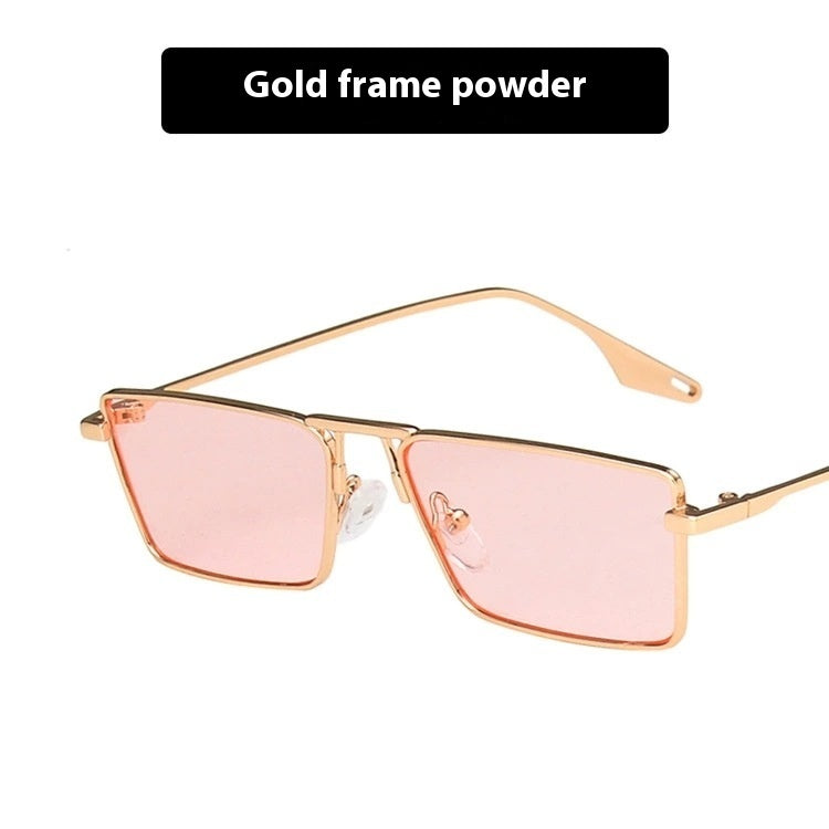 Women's Fashion Metal Frame Sunglasses Small Frame Gold Frame Pink GlamzKart